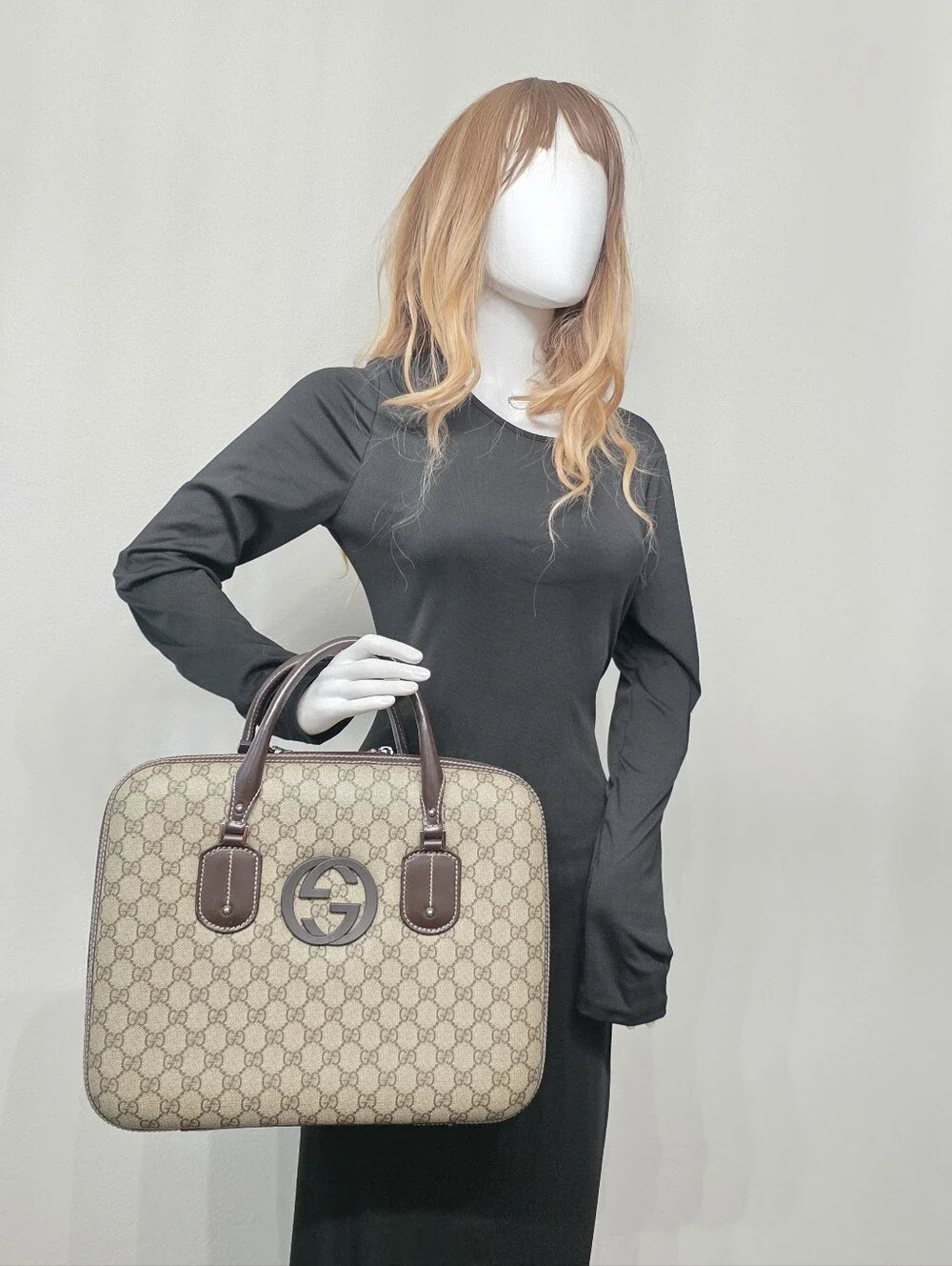 Auth Gucci GG Interlocking Laptop/Briefcase Bag